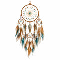 Attrape-rêves 40 x 100 cm en fibres et plumes brun turquoise décoration murale bohème