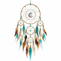 Attrape-rêves mural 40 x 90 cm en corde et plumes turquoise marron style bohème