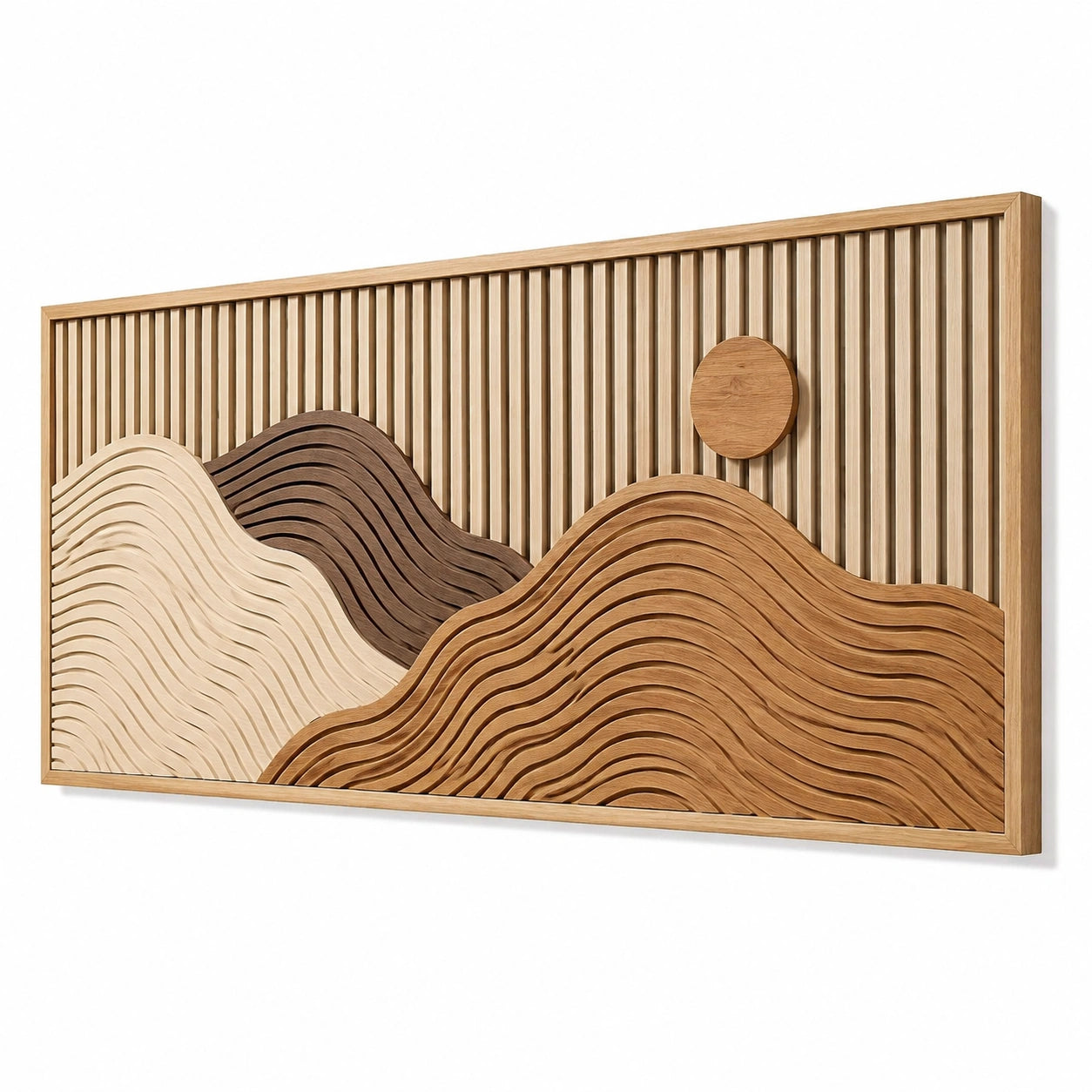 Décoration murale 120 x 60 cm en bois beige marron relief paysage