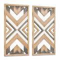 Lot de 2 panneaux muraux 40 x 90 cm en bois beige gris et blanc style géométrique