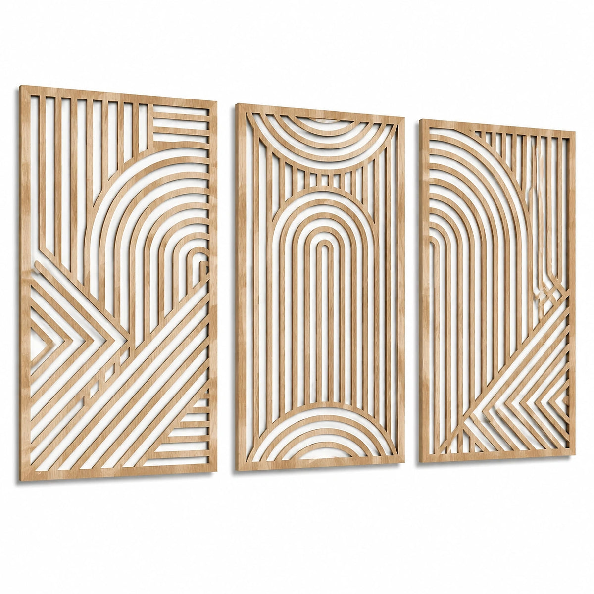 Lot de 3 panneaux muraux 40 x 90 cm en bois beige décoration géométrique ajourée