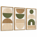 Lot de 3 tableaux muraux 30 x 60 cm en bois vert et naturel à relief géométrique