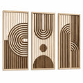 Triptyque décoration murale 40 x 120 cm en bois beige et marron style géométrique