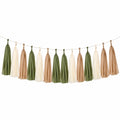 Guirlande à franges 200 cm en papier vert ivoire beige style bohème