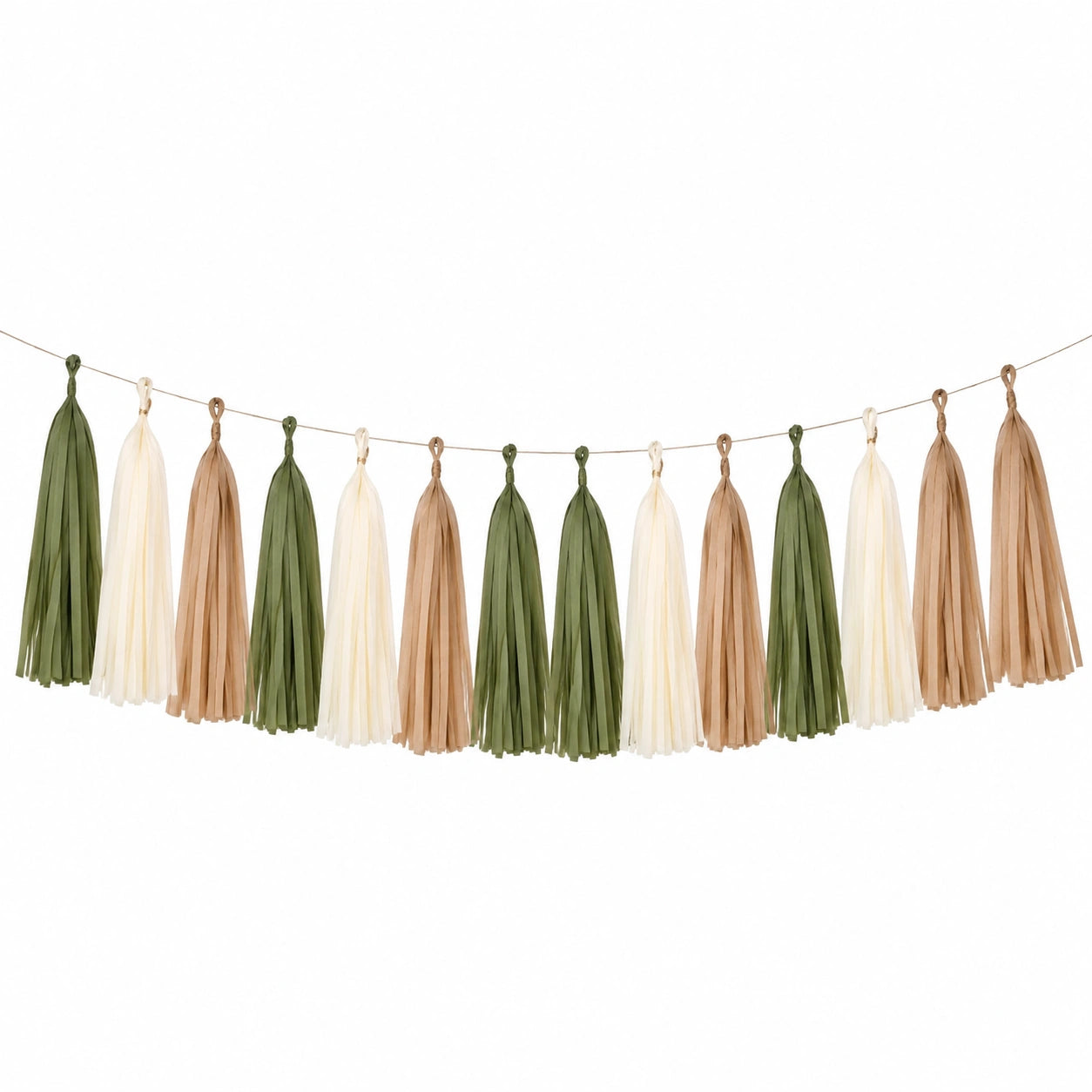 Guirlande à franges 200 cm en papier vert ivoire beige style bohème