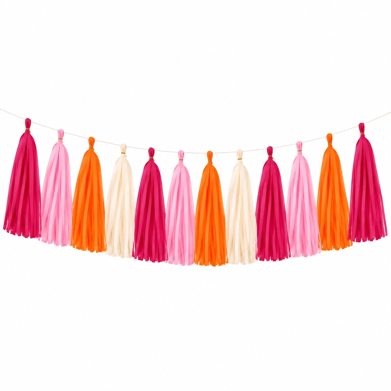 Guirlande à franges 12 pièces 300 cm en papier de soie rose orange ivoire pour décoration de fête