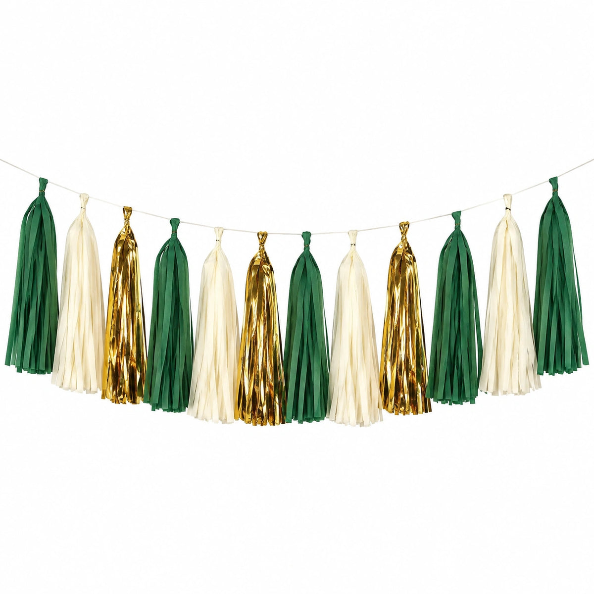Guirlande à pampilles 300 cm en papier vert crème doré pour décoration de fête