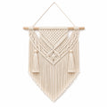 Tapisserie murale 60 x 90 cm en coton écru avec bois - macramé à franges style bohème