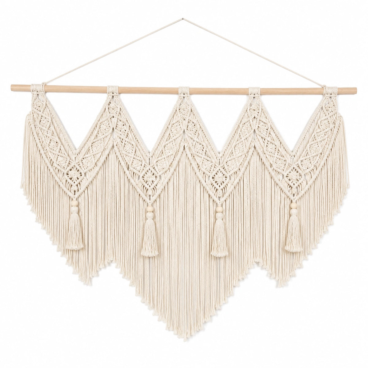 Tenture murale 100 x 90 cm en coton écru tressage macramé à franges style bohème