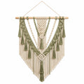 Tapisserie murale en macramé 80 x 100 cm coton vert sauge et écru style bohème