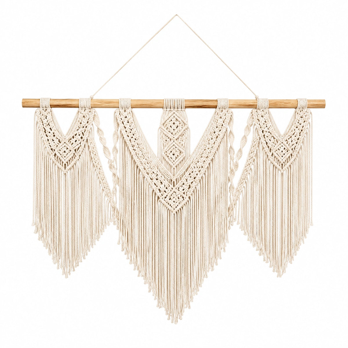 Tenture murale 100 cm x 95 cm en coton beige avec franges style bohème
