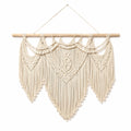Tapisserie murale macramé 100 x 100 cm en coton beige avec barre en bois style bohème