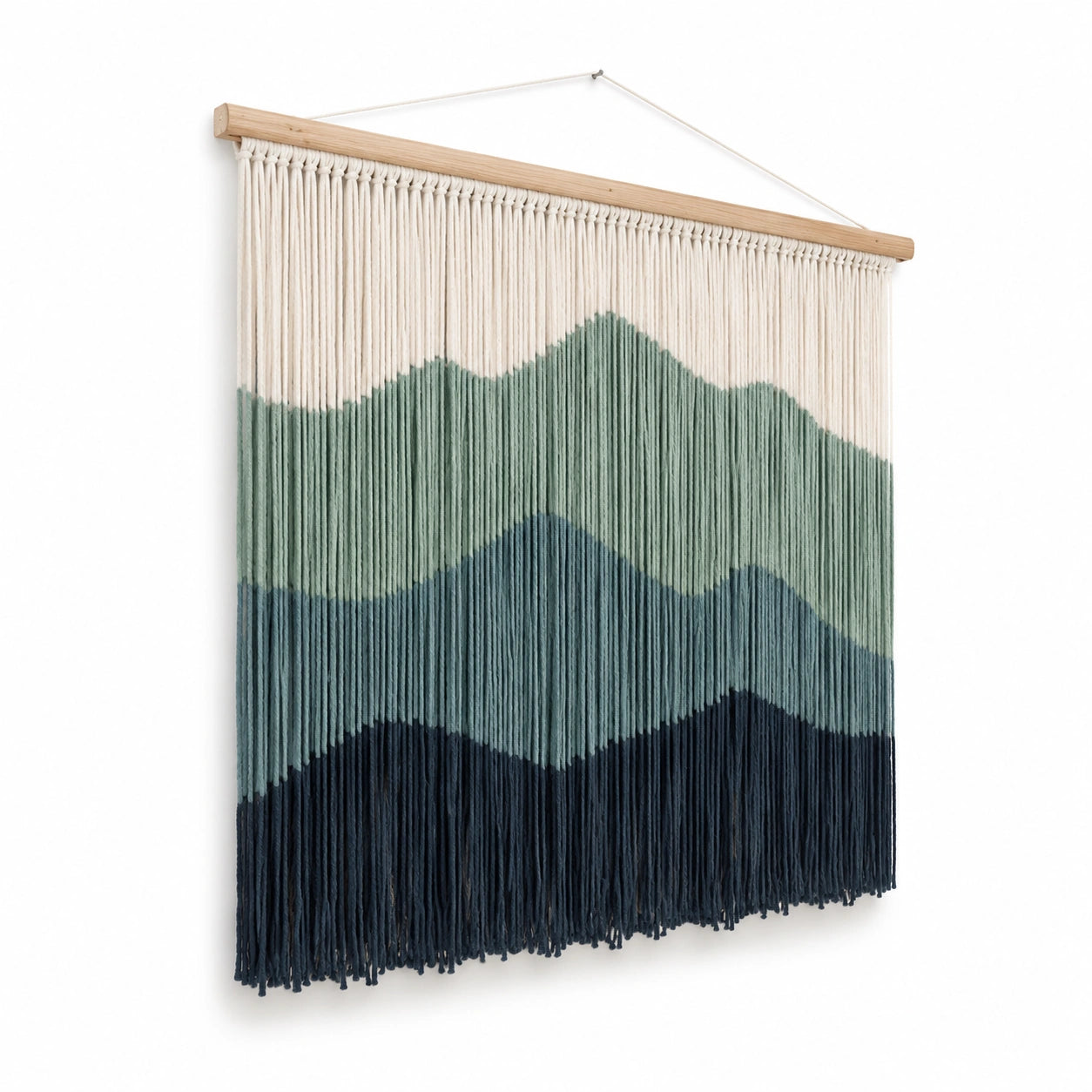 Tapisserie murale 70 x 90 cm en corde de coton beige vert bleu style bohème décoratif