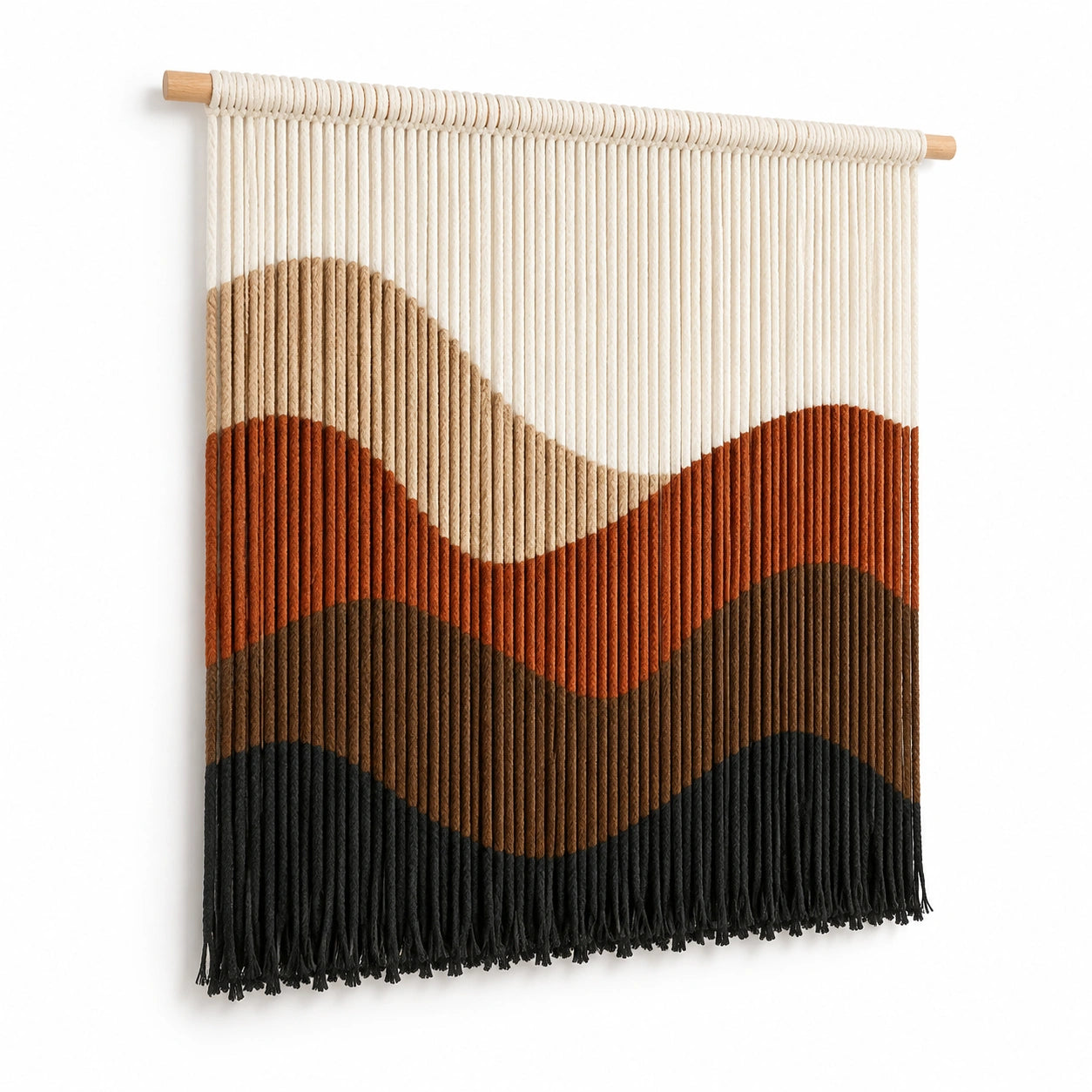 Tapisserie murale 80 x 100 cm en corde textile multicolore style bohème à franges