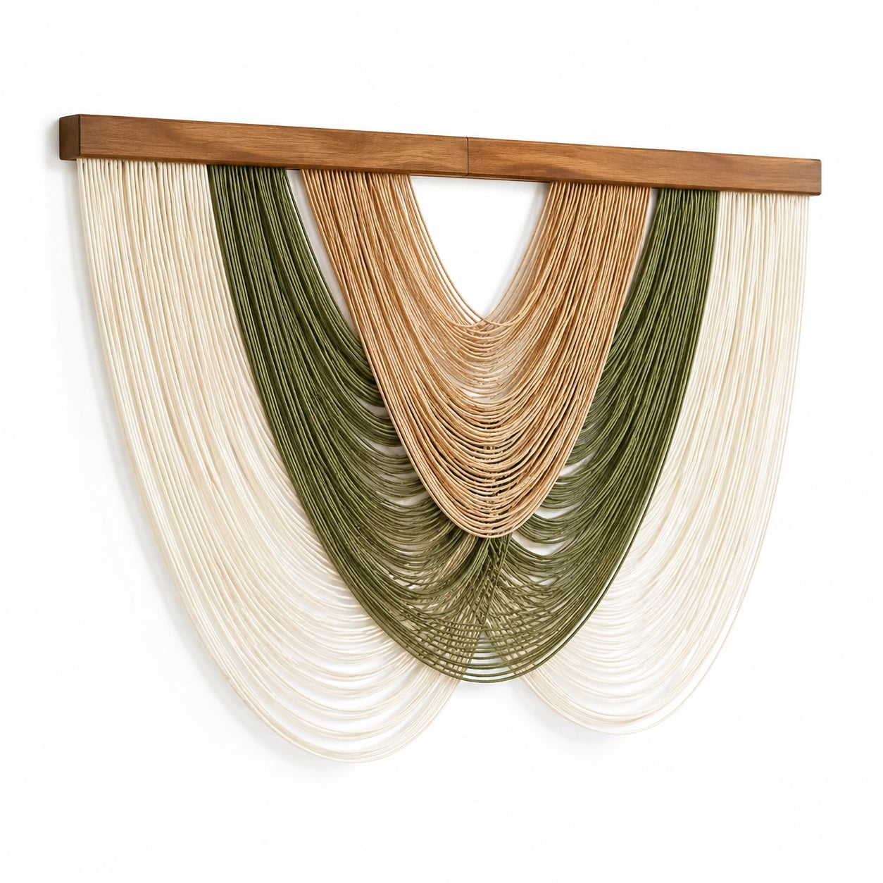 Décoration murale tissée 120 x 110 cm en fibres textiles beige vert et marron - style bohème suspendu
