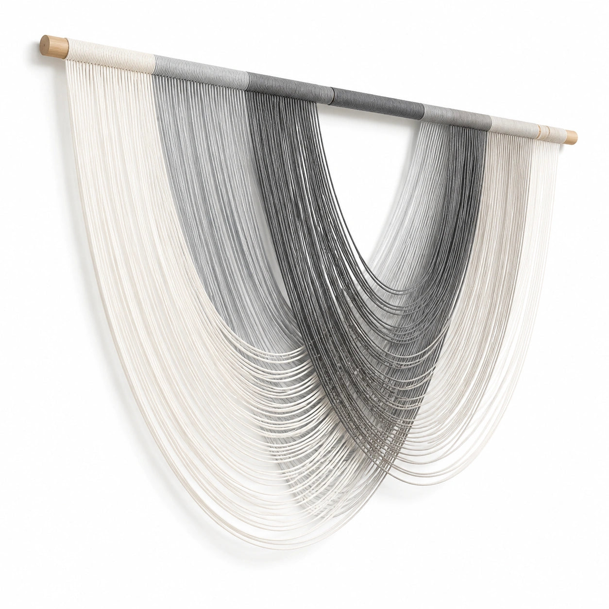 Tenture murale 100 x 120 cm en coton gris blanc sur barre en bois style bohème