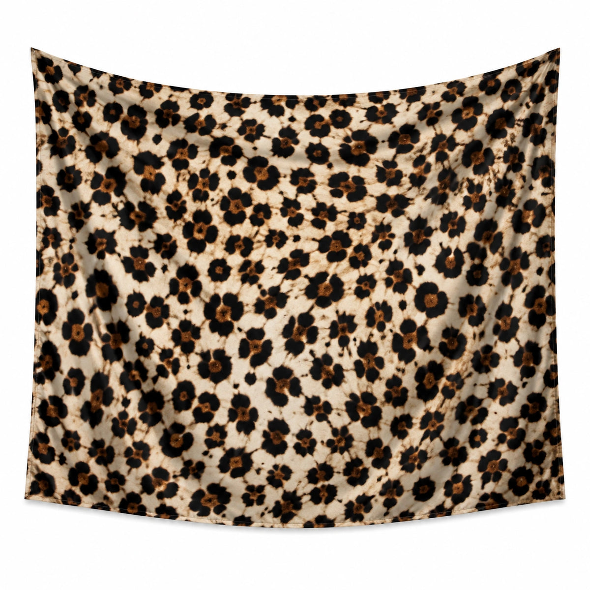 Tapisserie murale 150 x 130 cm en textile beige marron noir à motif floral léopard décoratif