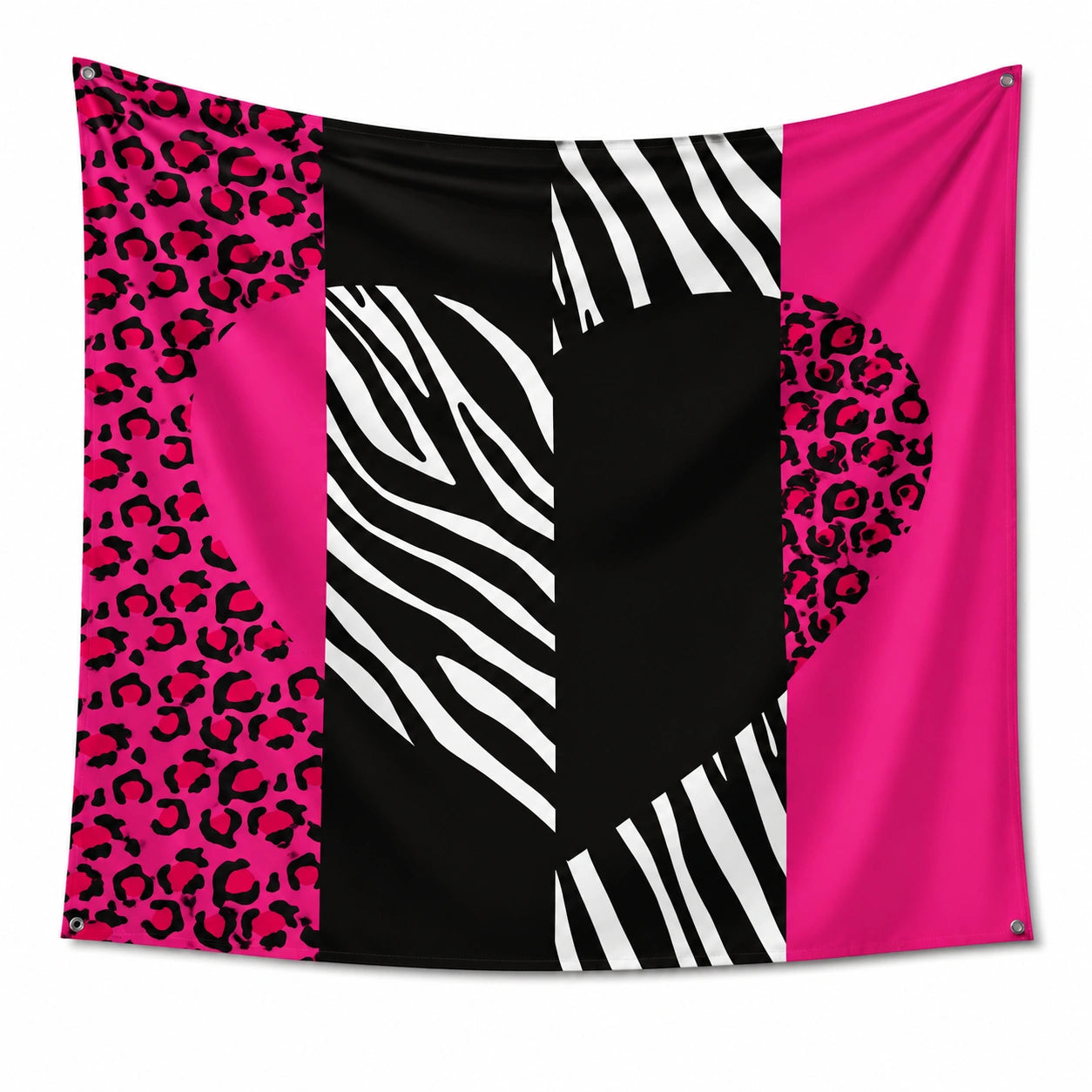 Tenture murale 150 x 150 cm en polyester rose noir blanc motif zèbre léopard décoration intérieure