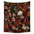 Tapisserie murale 150 x 130 cm en polyester noir motif floral et oiseaux style botanique