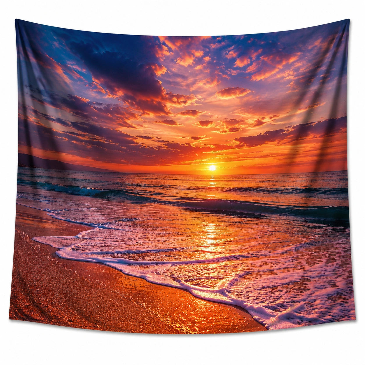 Tapisserie murale 150 x 130 cm en polyester coucher de soleil plage style paysage