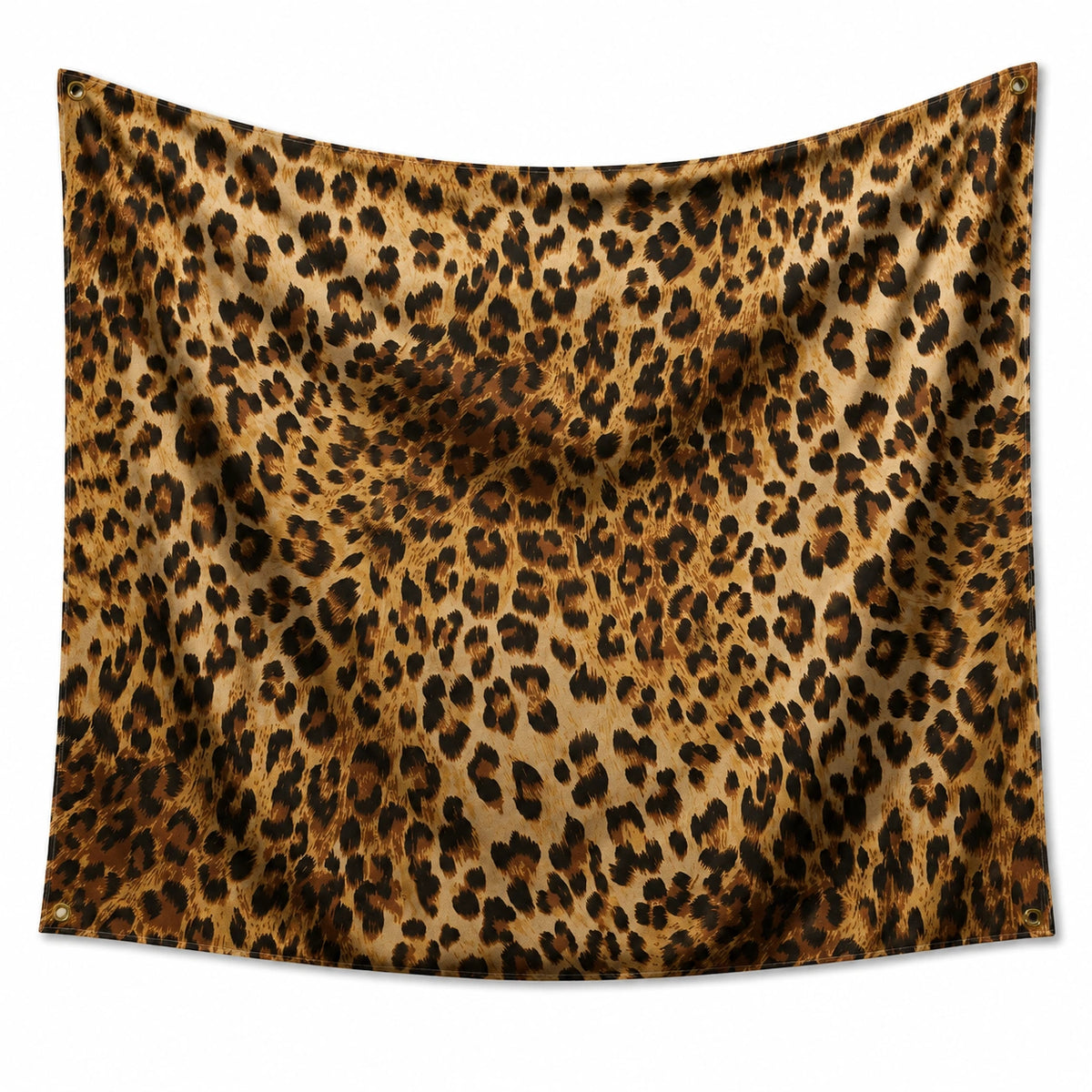 Tapisserie murale 150 x 150 cm en polyester brun beige motif léopard à œillets décorative